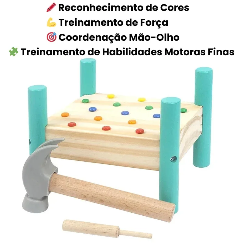 Arindolê Brinquedos Brinquedo de Madeira Montessori com martelo, perfeito para aprendizado sensorial infantil
