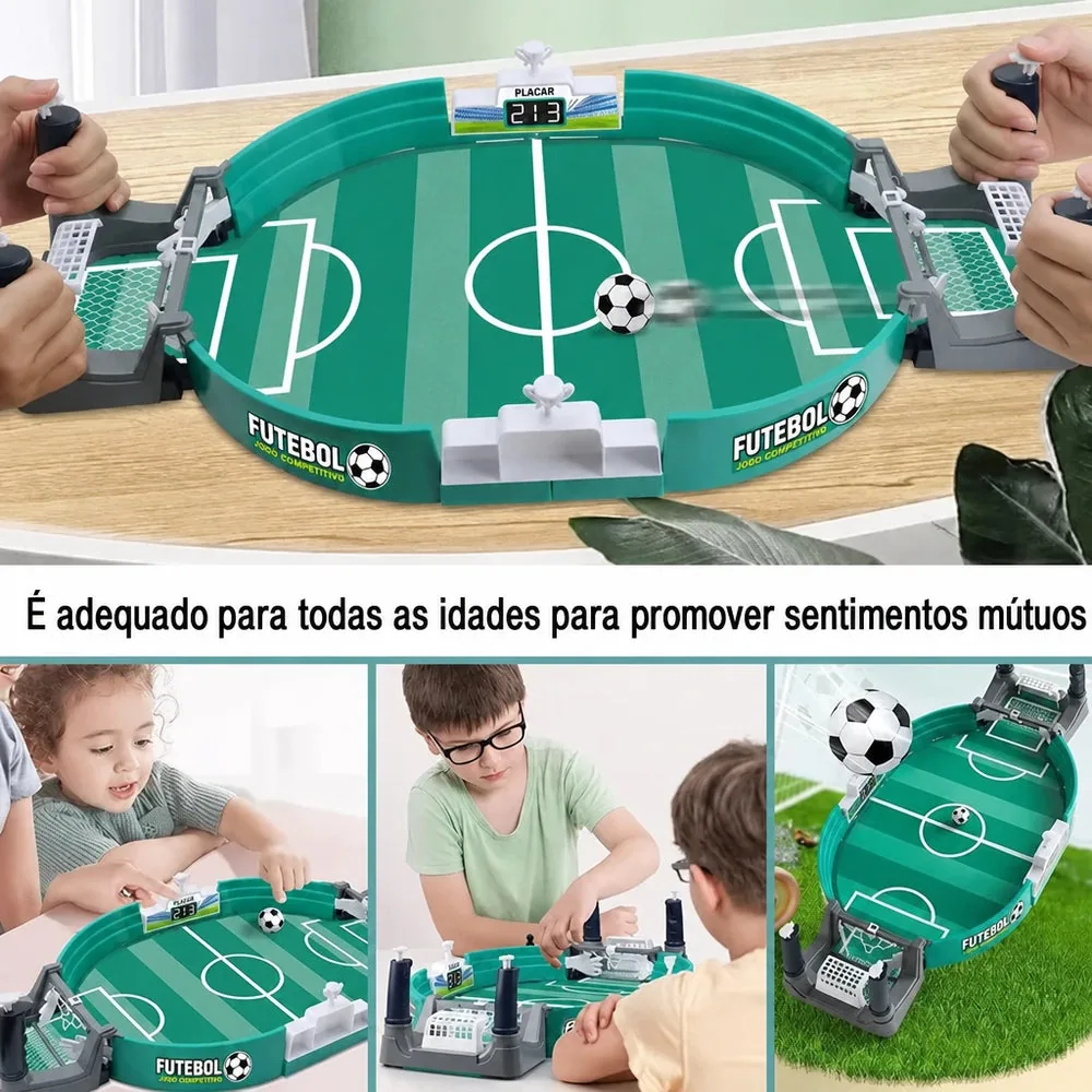 Crianças jogando futebol de mesa portátil, Brinquedo Educativo que desenvolve coordenação e diversão em família