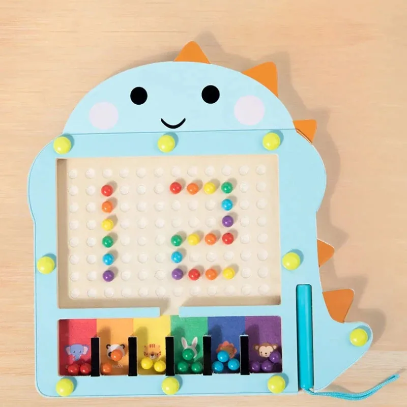 Arindolê Brinquedos Brinquedo Montessori dinossauro educativo com bolinhas magnéticas organizadas em cores e padrões numéricos