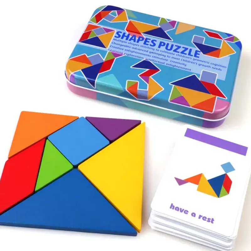 Jogo de Tangram Colorido em 3D com peças educativas e cards, ideal para crianças e diversão familiar