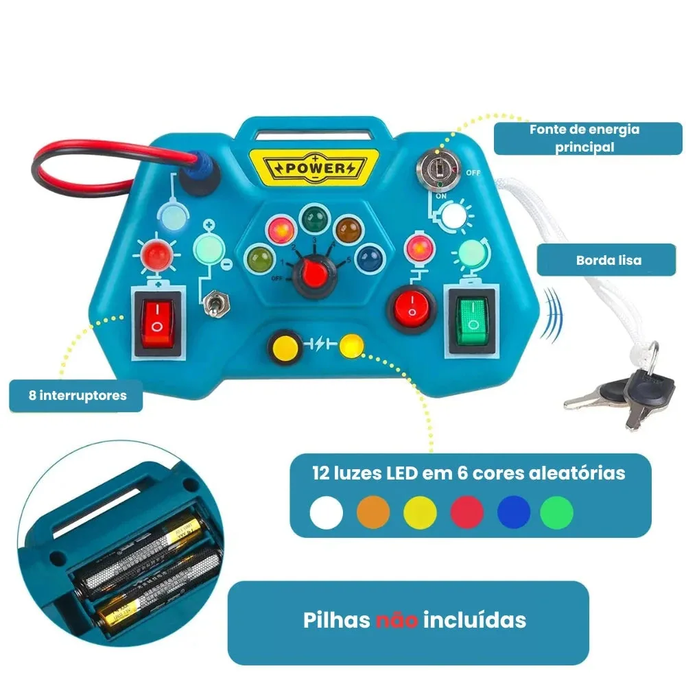 Painel Interativo Sensorial Brinquedo Educativo com Luzes LED Coloridas Interruptores e Chaves para Aprendizado Montessori