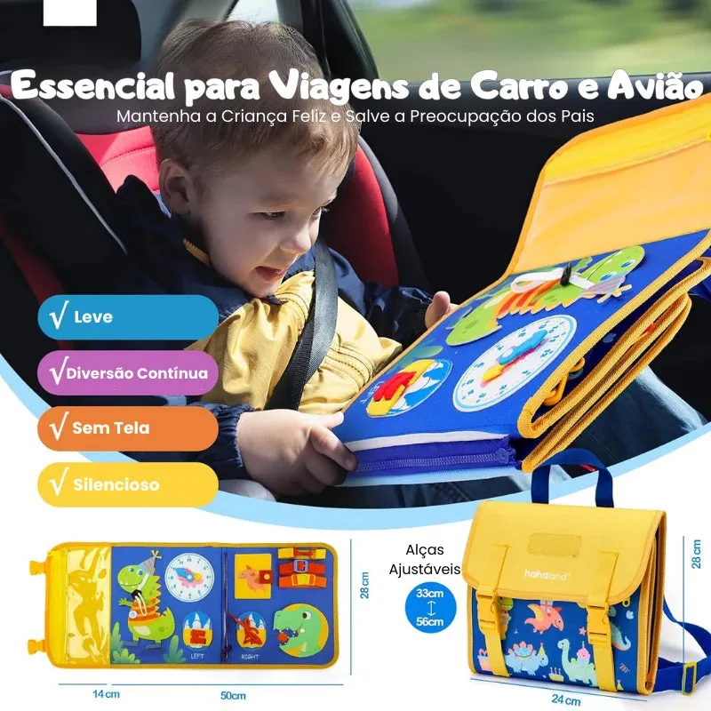 Criança brincando com mochila sensorial temática de dinossauro Brinquedo Educativo Montessori