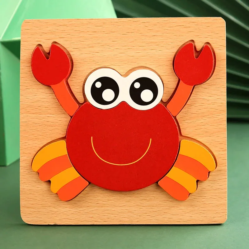 Quebra-Cabeça Infantil Montessori com design de caranguejo em madeira para desenvolvimento cognitivo