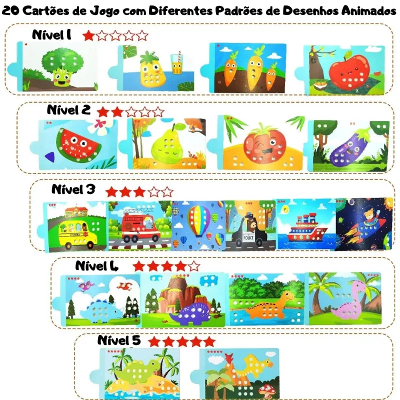 Arindolê Brinquedos Cartões educativos para Brinquedo Montessori com níveis e padrões para estímulo cognitivo infantil